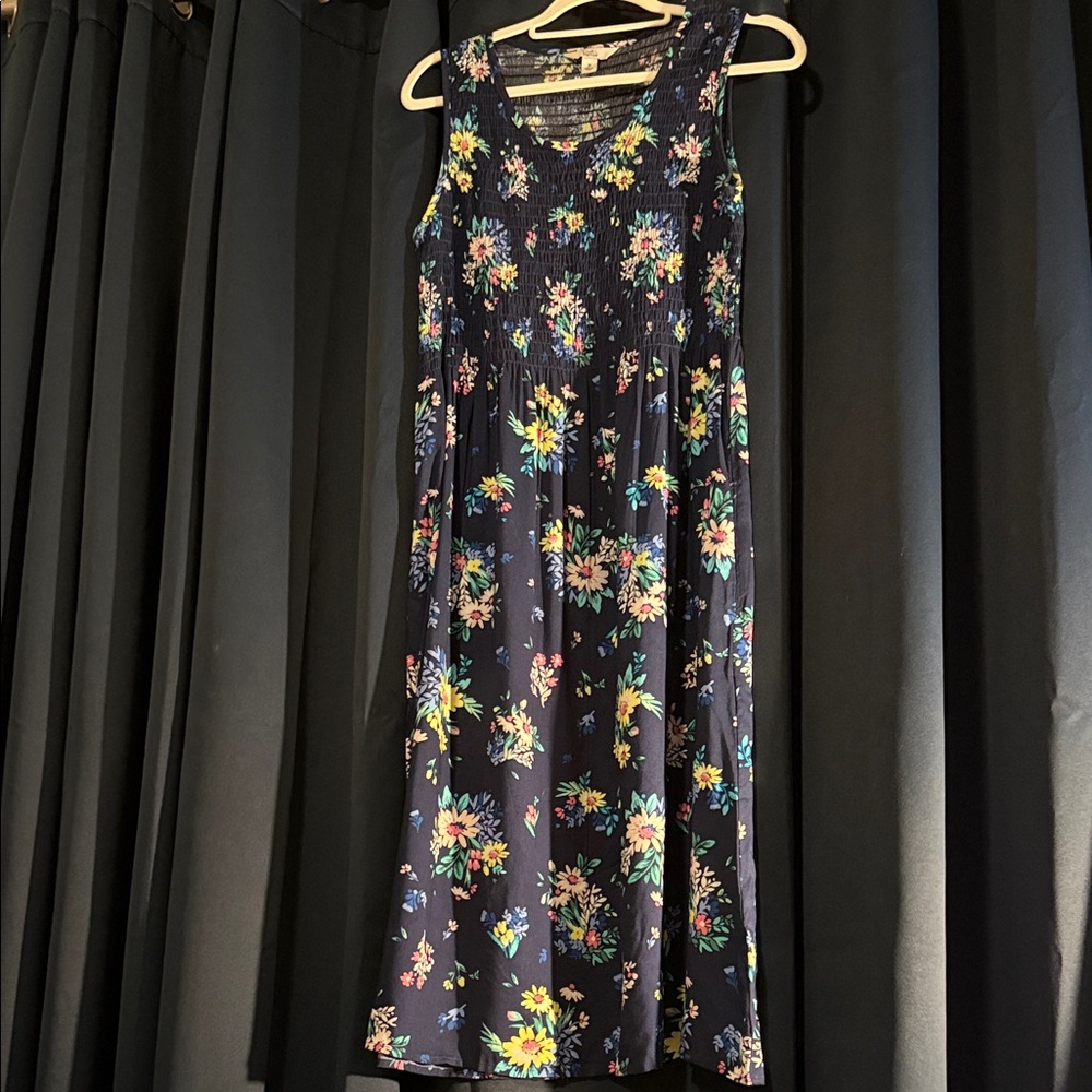 Floral Sleeveless Midi Dress - Navy